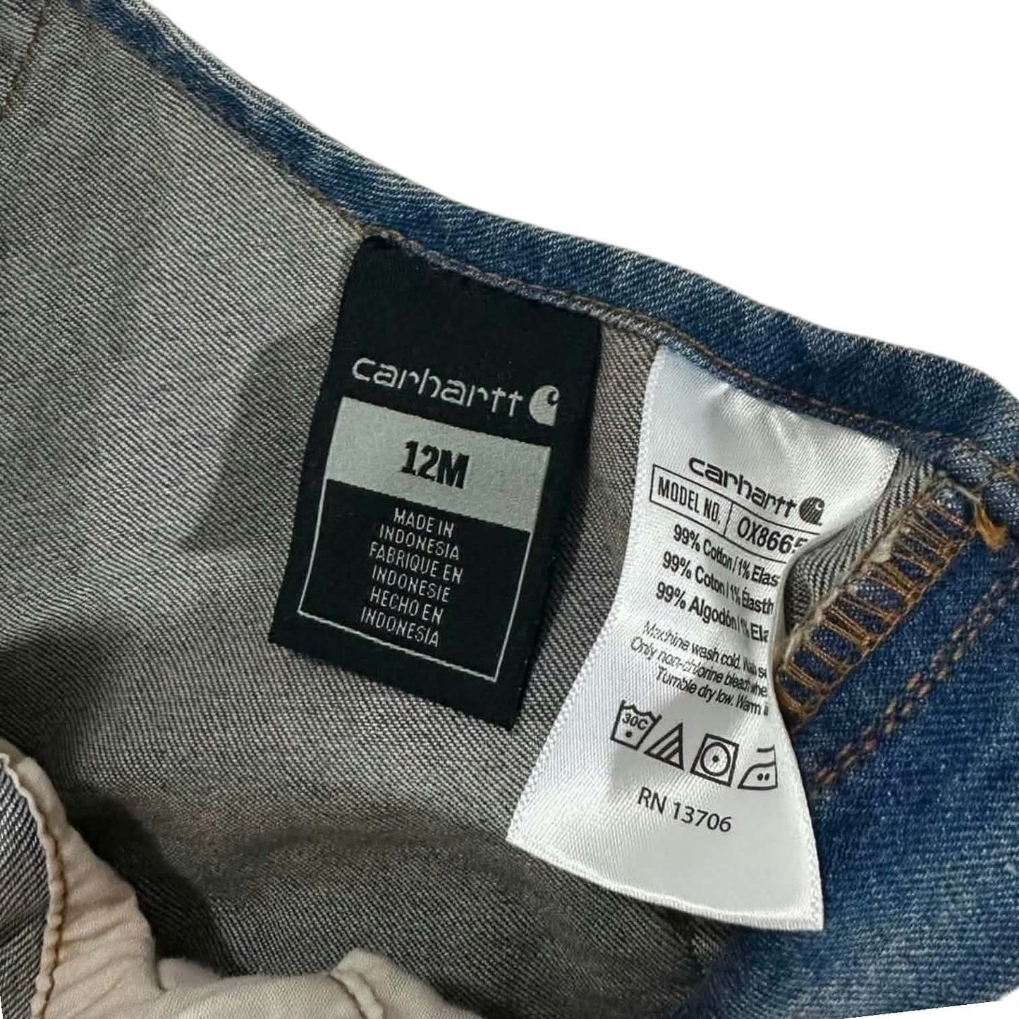 CARHARTT BLUE DENIM OVERALLS WITH ADJUSTABLE STRAPS (12 MONTHS)
