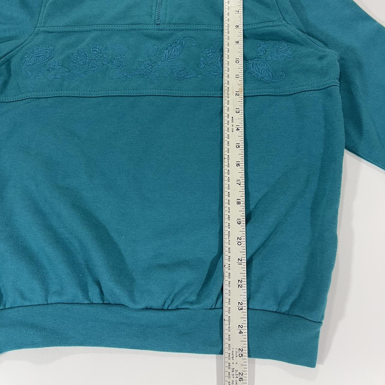 VINTAGE PICK A BERRY TEAL QUARTER ZIP SWEATSHIRT WITH PAISLEY EMBROIDERY (M)