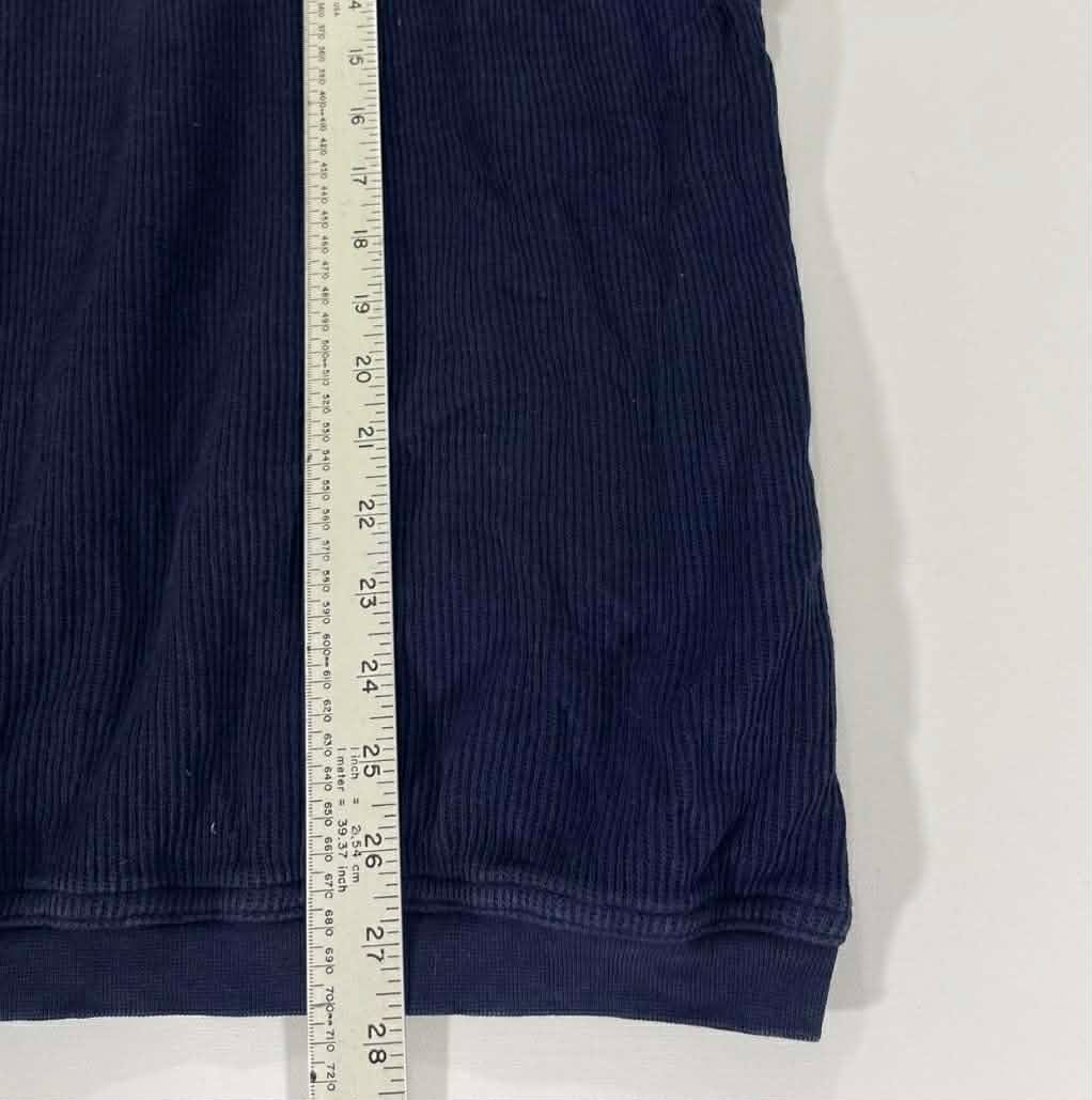 HEAVY MATERIAL PETRONA MILLER NAVY BLUE QUARTER ZIP JUMPER MADE IN NZ (L)