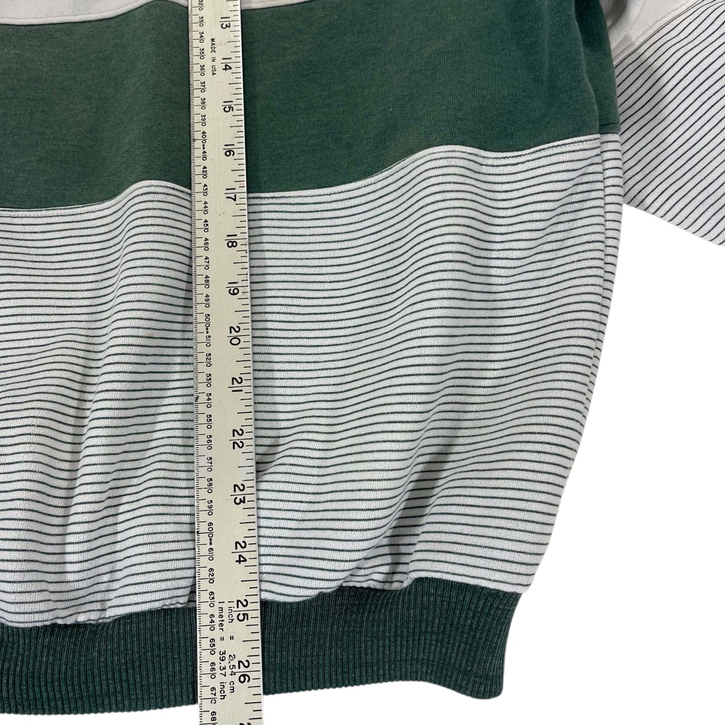 90S GREEN & GRAY STRIPED QUARTER ZIP (M-L)