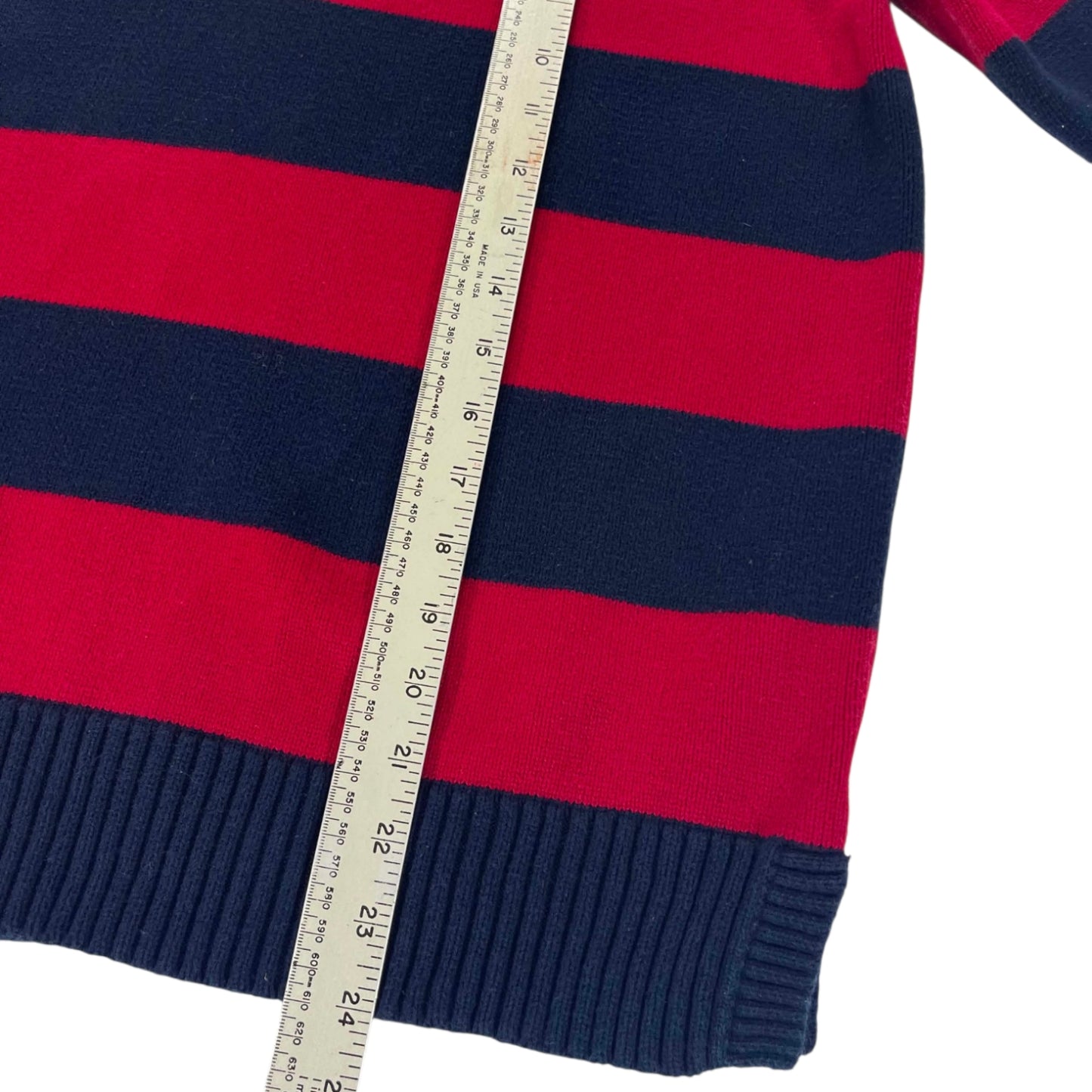 100% COTTON VINTAGE RALPH LAUREN RED AND NAVY SRRIPED RUGBY SHIRT (M)