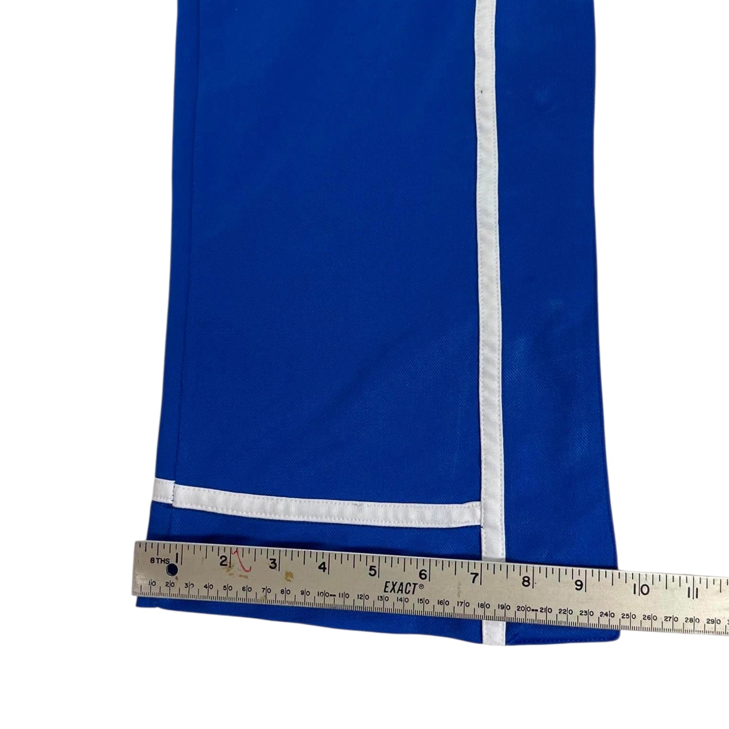 NIKE BLUE SNAP ON TRACK PANTS WITH WHITE STRIPES AND BUTTON FLY (S)