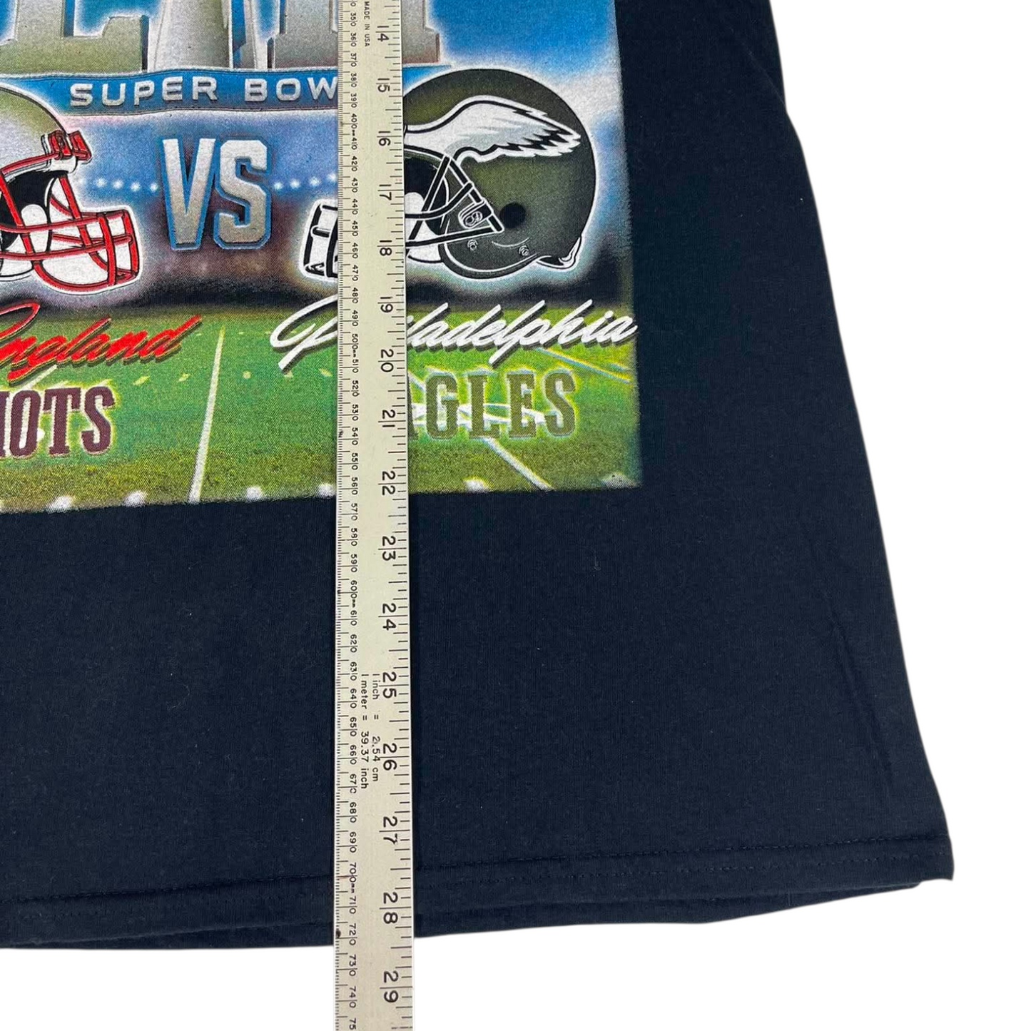 SUPER BOWL LII NEW ENGLAND PATRIOTS VS PHILADELPHIA EAGLES BLACK COTTON TEE (M)