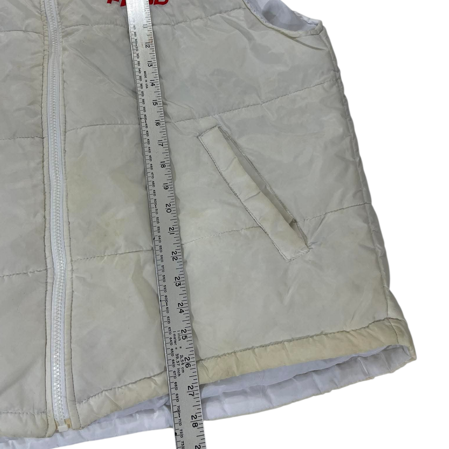 VINTAGE TRASHED FUBU WHITE PUFFER VEST (L)