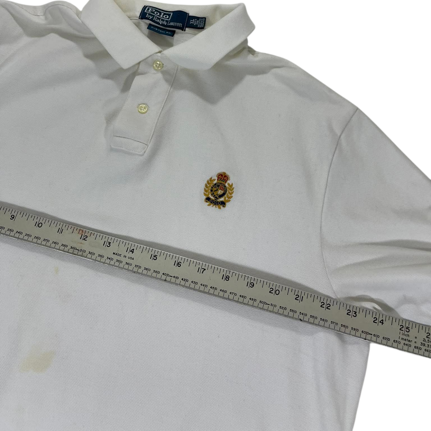 RALPH LAUREN WHITE POLO SHIRT WITH EMBROIDERED CREST (XL)