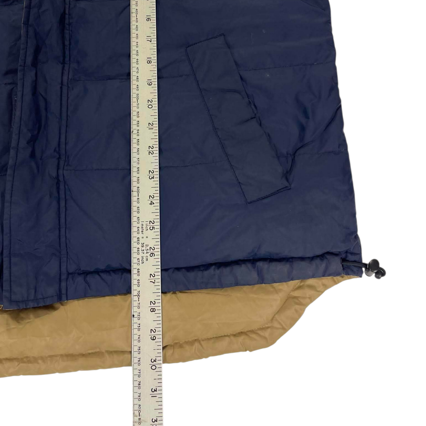 VINTAGE 2 IN 1 TOMMY HILFIGER NAVY AND TAN PUFFER VEST (L)