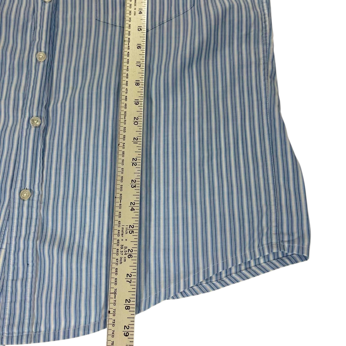 100% COTTON BLUE & WHITE STRIPED BUTTON UP (M)