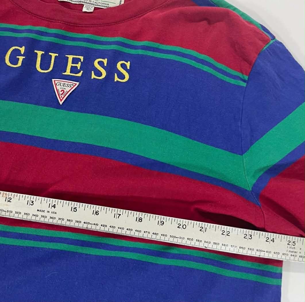 VINTAGE 90s GUESS MULTICOLOURED STRIPED T-SHIRF (XL)