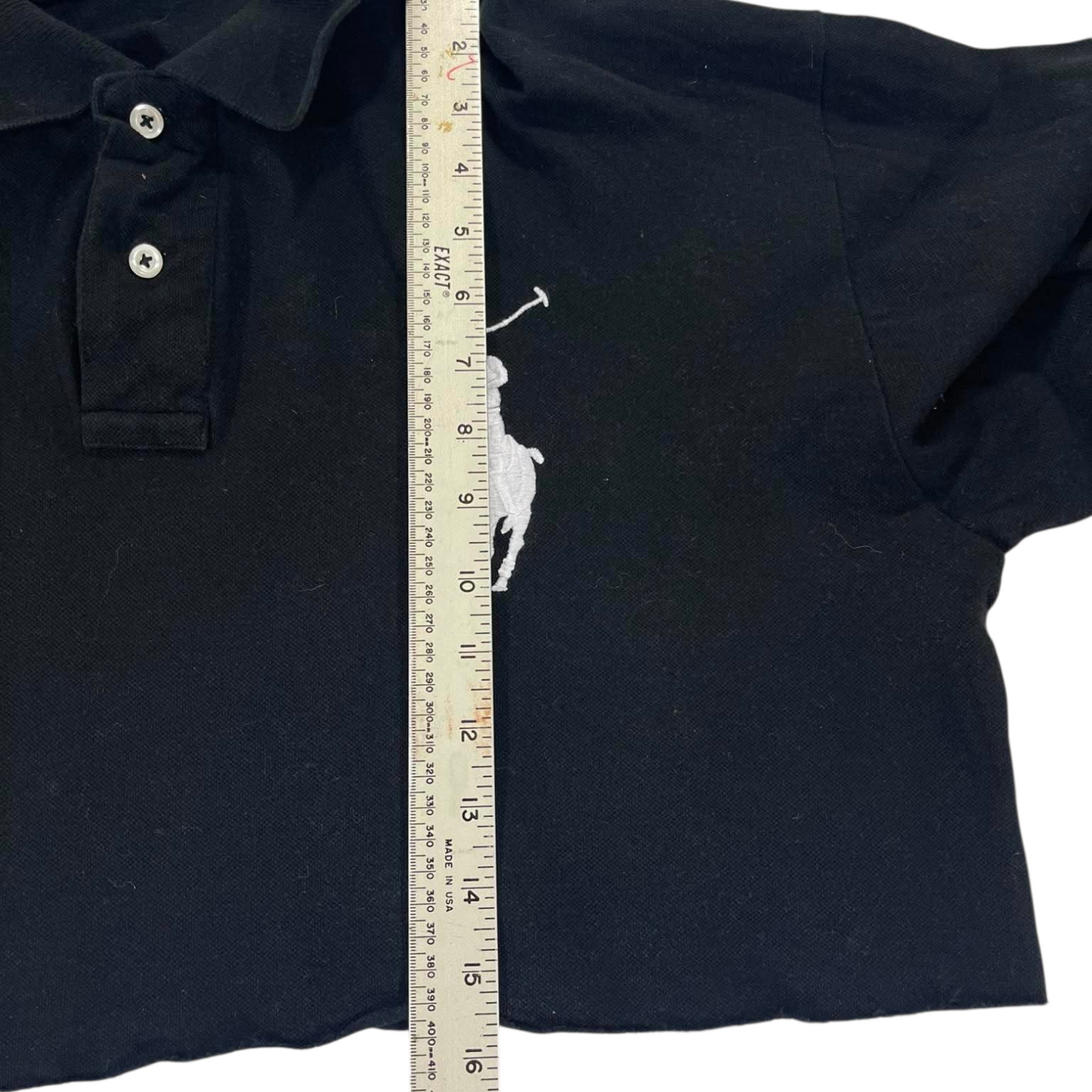 VINTAGE RALPH LAUREN BLACK CROPPED LONG SLEEVE POLO SHIRT (M)