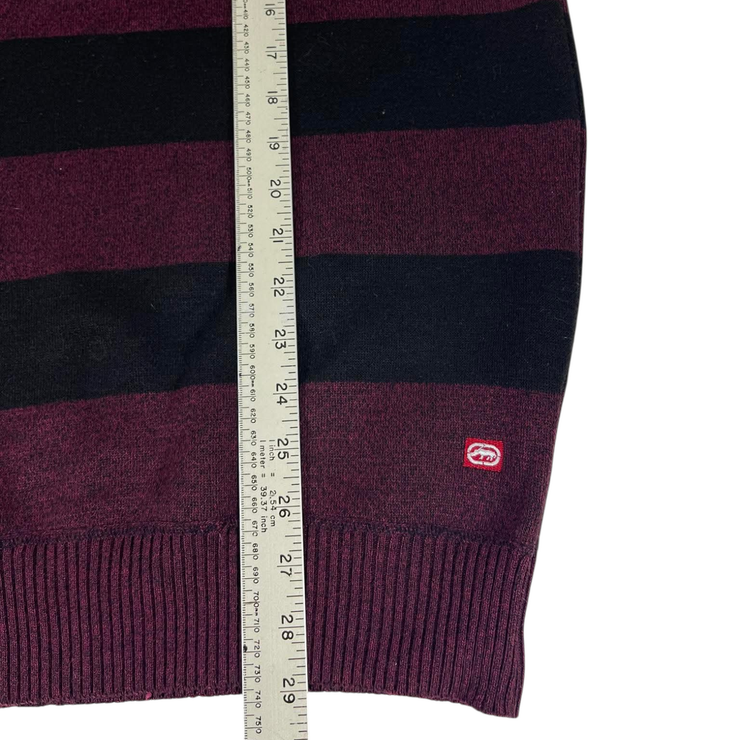 VINTAGE ECKO BURGUNDY STRIPES QUARTER ZIP SWEATER (L)