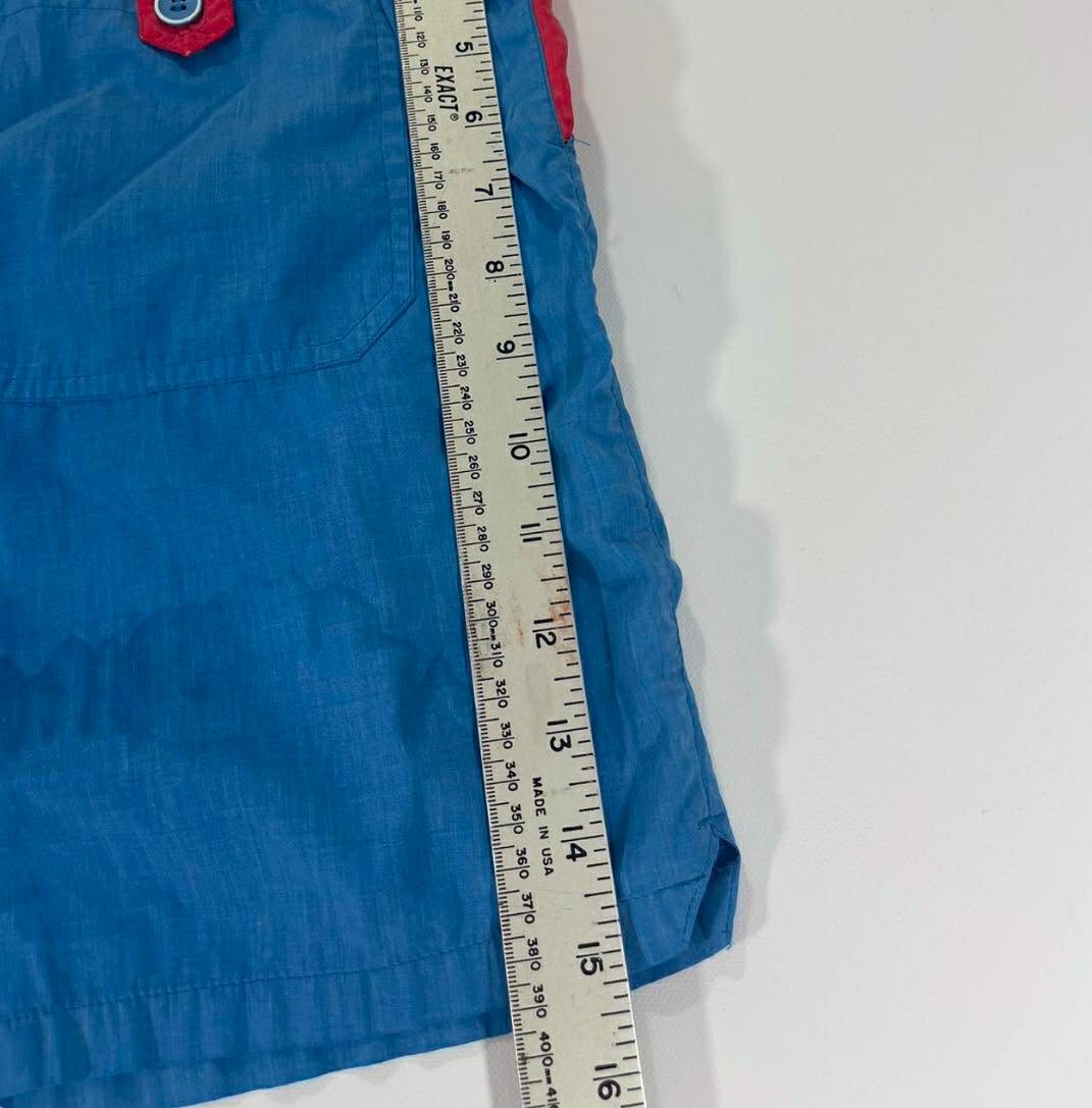 90s BODY FORCE BLUE AND RED VINTAGE SWIM SHORTS WITH DRAWSTRING WAIST (M-L)