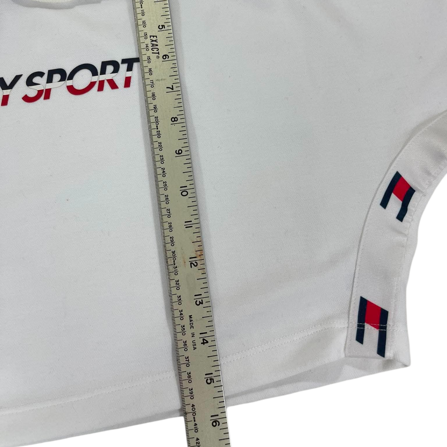 TOMMY HILFIGER RED & WHITE CROPPED HOODIE (M)