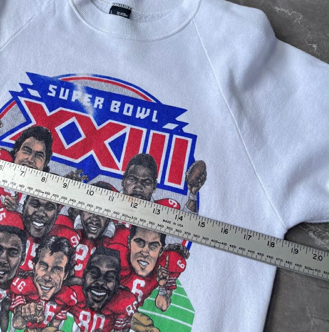 VINTAGE SAN FRANCISCO 49ers SUPER BOWL XXIII WHITE CREWNECK SWEATSHIRT (L)