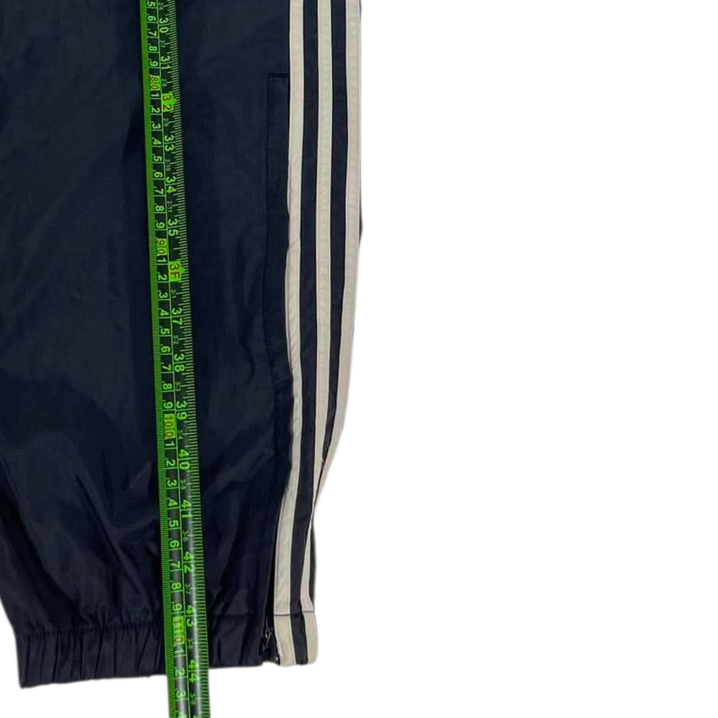 VINTAGE LIGHTWEIGHT ADIDAS BLACK TRACK PANTS WITH WHITE STRIPES (XL)