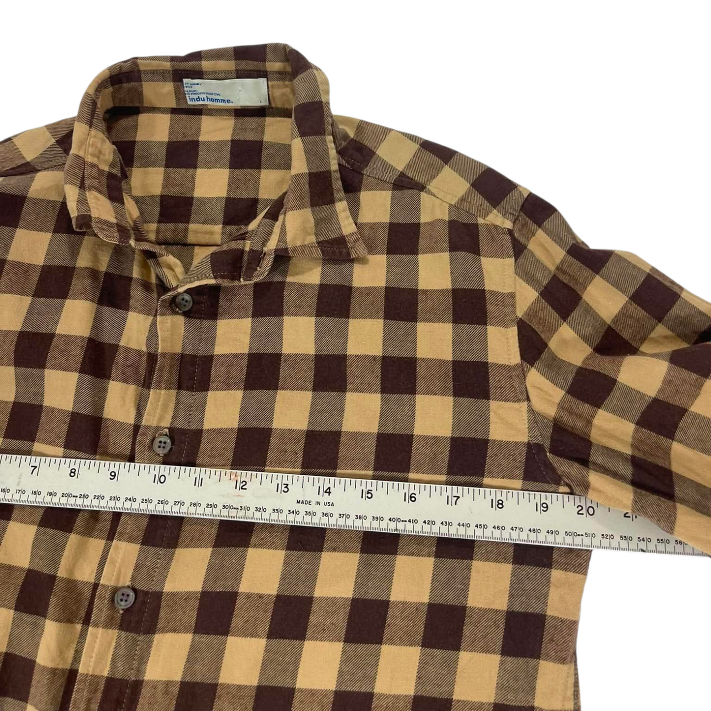 INDU HOMMW BROWN & TAN CHECKERED BUTTON - UP SHIRT (L)