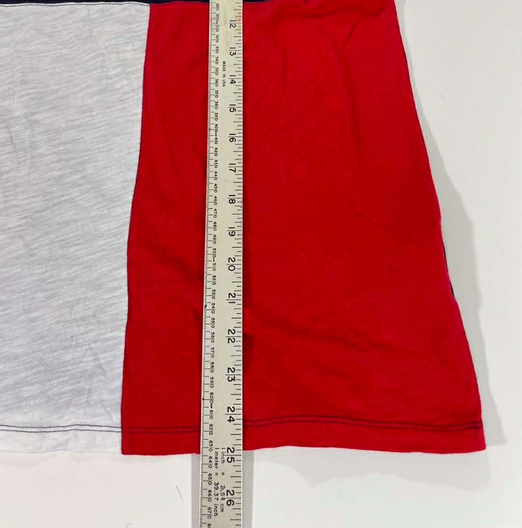 TOMMY HILFIGER RED & BLUE V-NECK T-SHIRT (S-M)