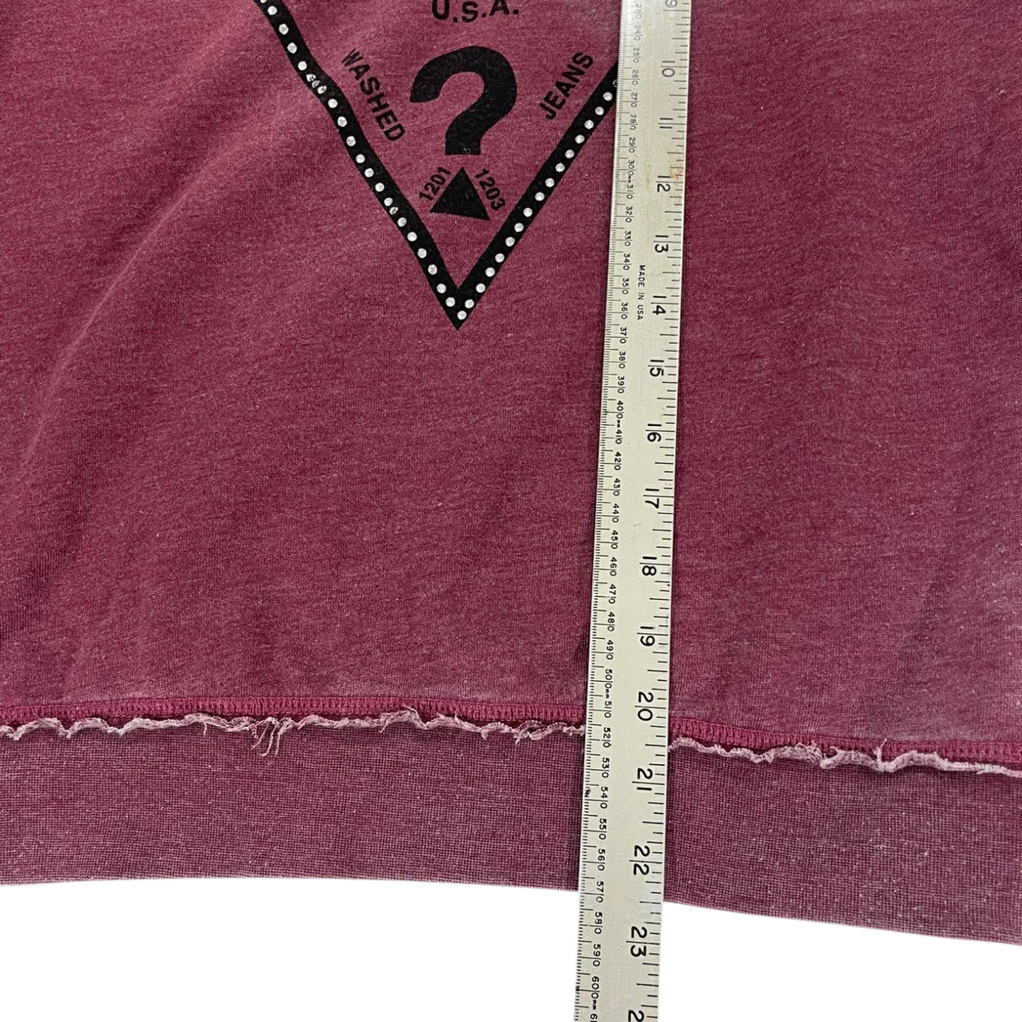 VINTAGE GUESS BURGUNDY LONG SLEEVE TOP WITH RHINESTONE LOGO (M)