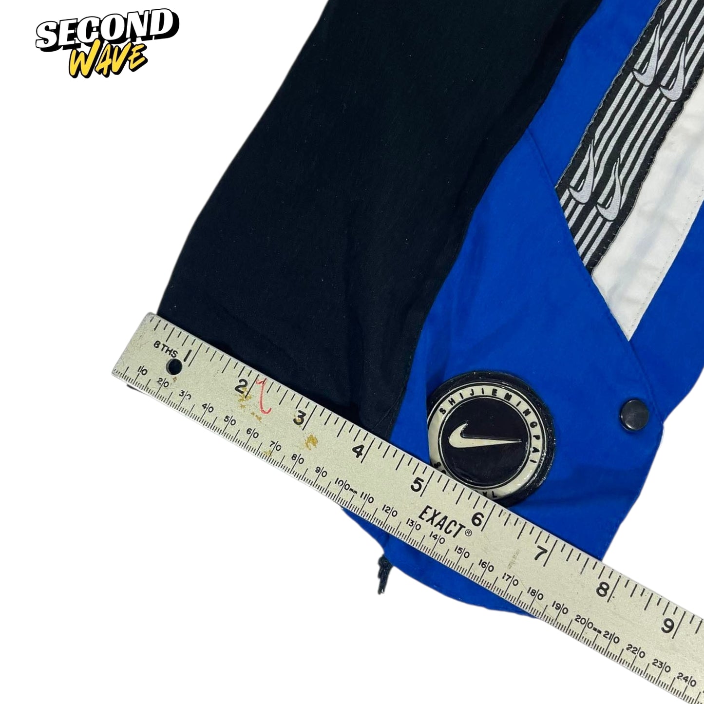 VINTAGE NIKE BLUE TRACK PANTS WITH BUTTON (XL)