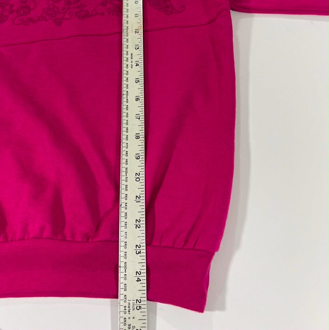 VINTAGE PICK A BERRY PINK QUARTER ZIP SWEATSHIRT WITH FLORAL EMBROIDERY (S-M)