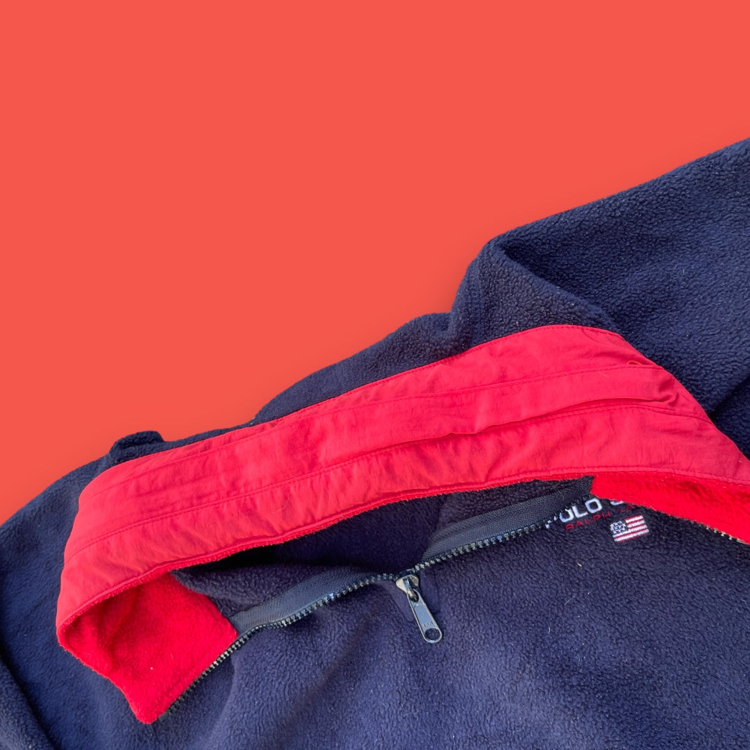 VINTAGE RALPH LAUREN QUARTERZIP FLEECE PACKABLE HOOD ( L/XL)
