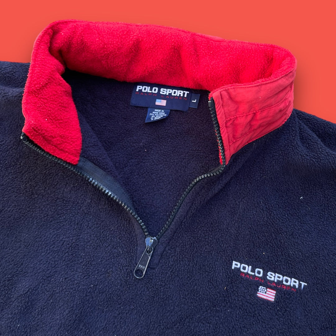 VINTAGE RALPH LAUREN QUARTERZIP FLEECE PACKABLE HOOD ( L/XL)