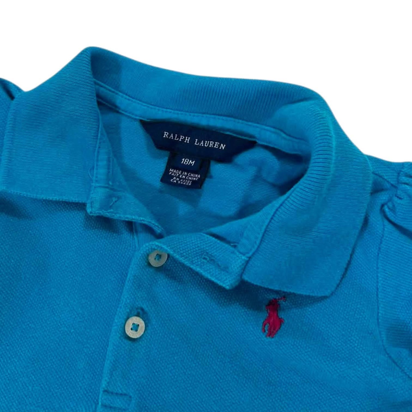 RALPH LAUREN BLUE BABY GIRL POLO SHIRT WITH RUFFLE HEM AND LONG SLEEVES (18 MONTHS)