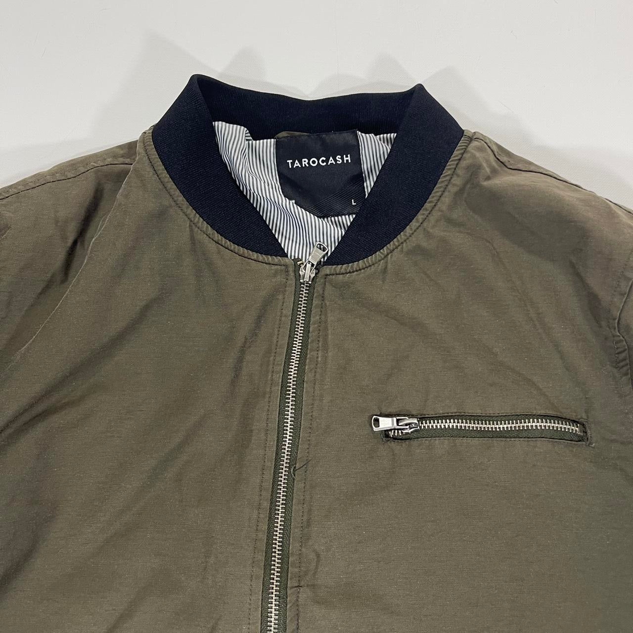 TARO CASH KHAKI JACKET WITH NAVY COLLAR AND CUFFS (L)