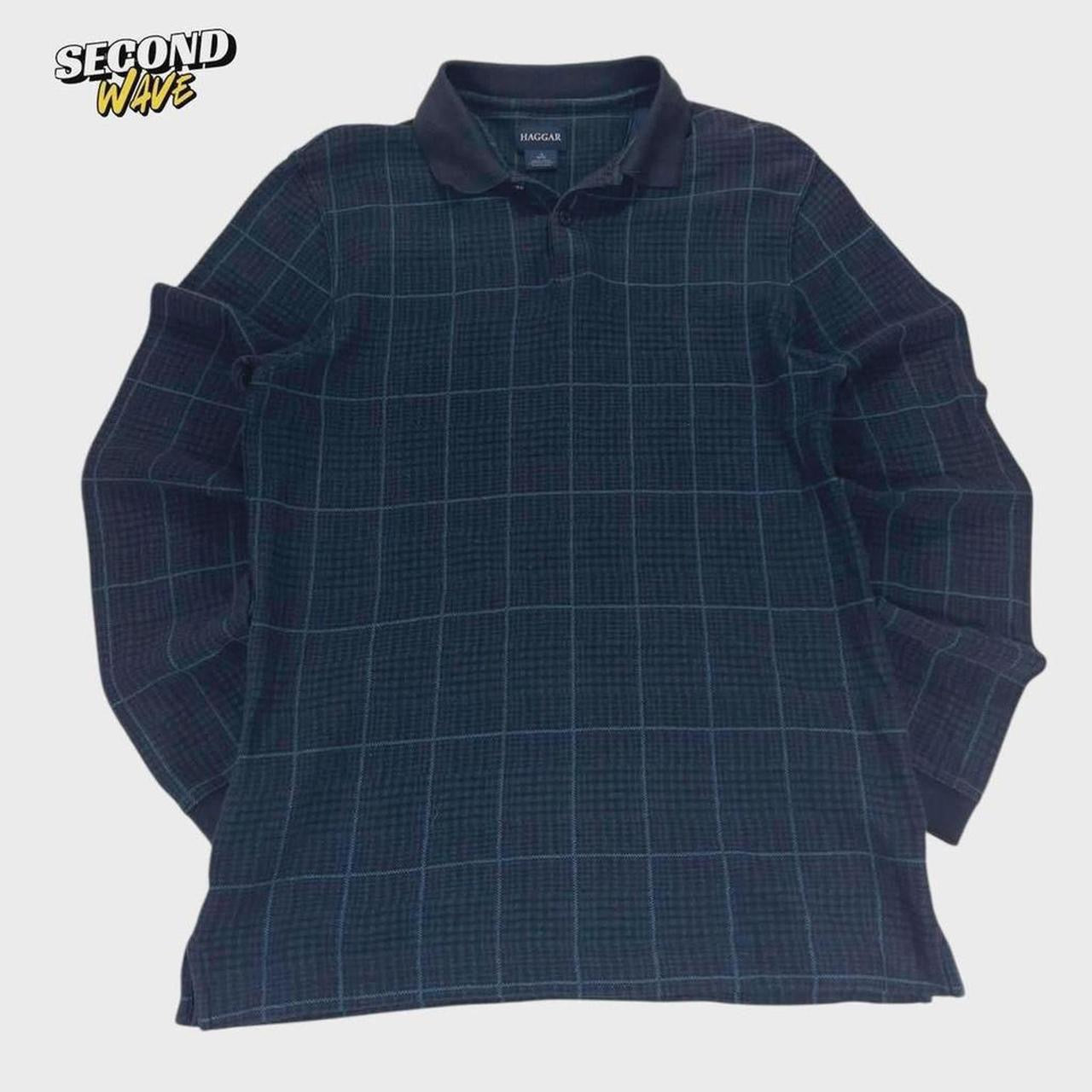 VINTAGE HAGGAR PLAID LONG SLEEVE POLO SHIRT (M)