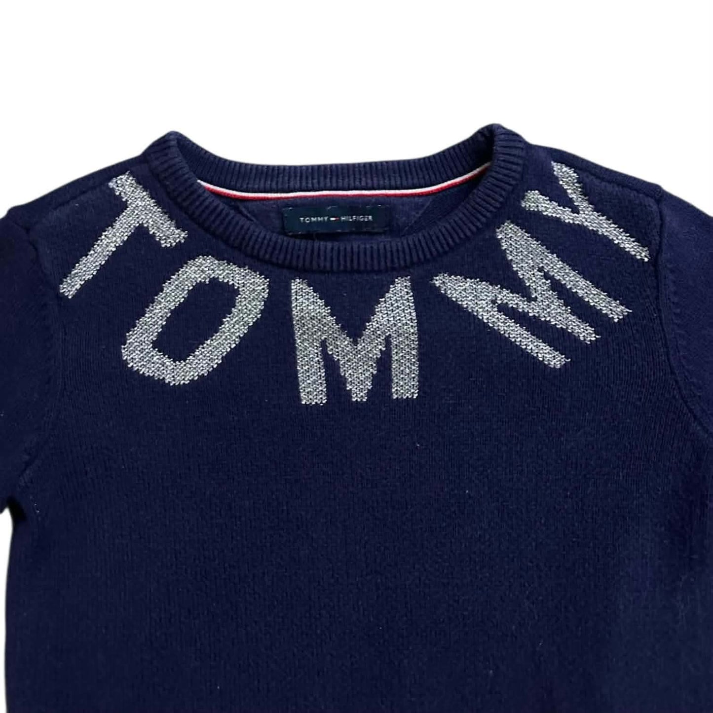 NAVY BLUE TOMMY HILFIGER SWEATER WITH SILVER GLITTER LOGO (6-12 MONTHS)