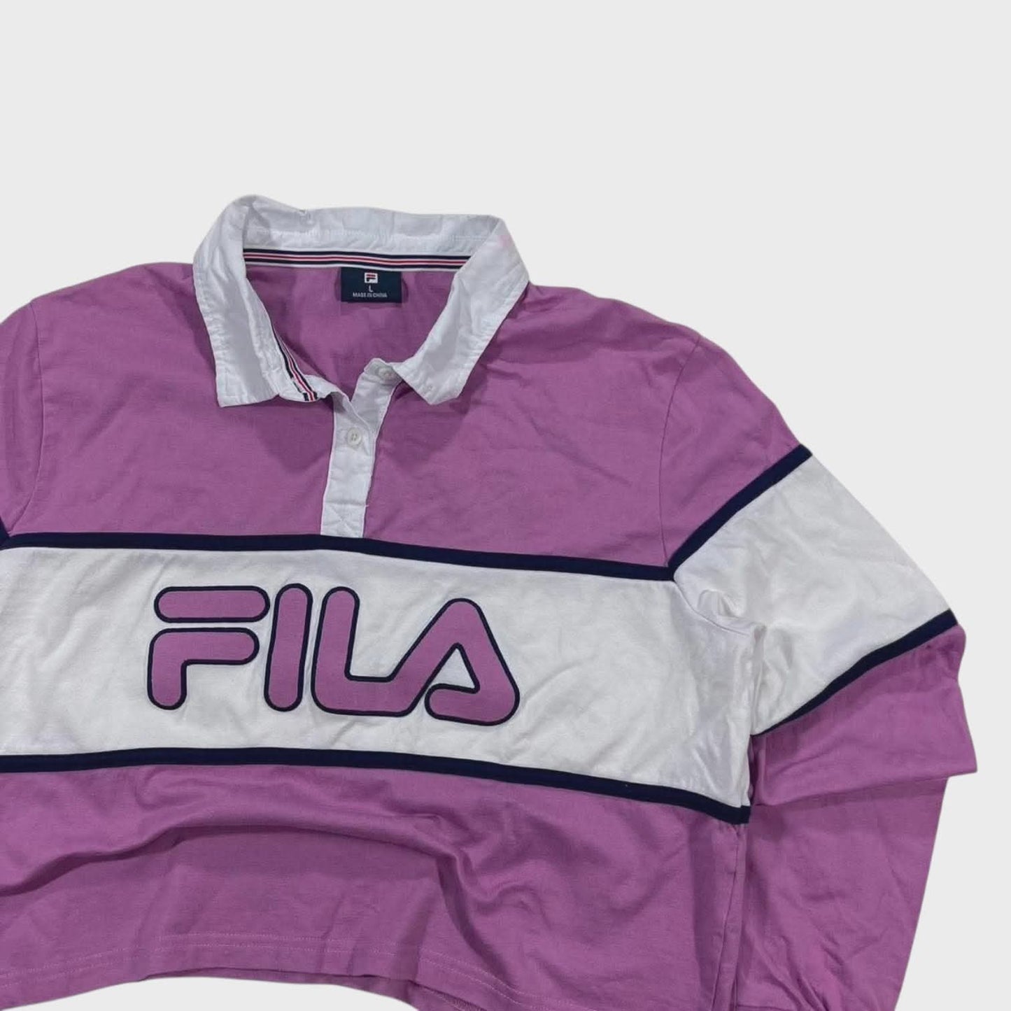 FILA PURPLE AND WHITE STRIPED POLO SHIRT (L)