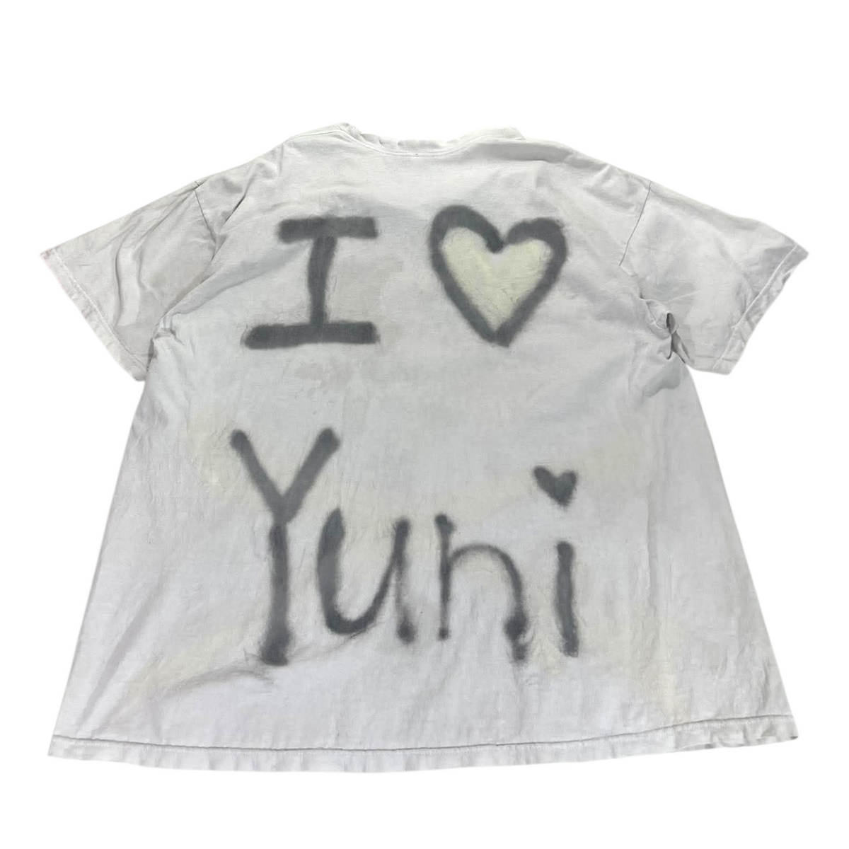 TRASHED NIKE WHITE SHIRT WITH 'I ❤️ YUNI' (XL)