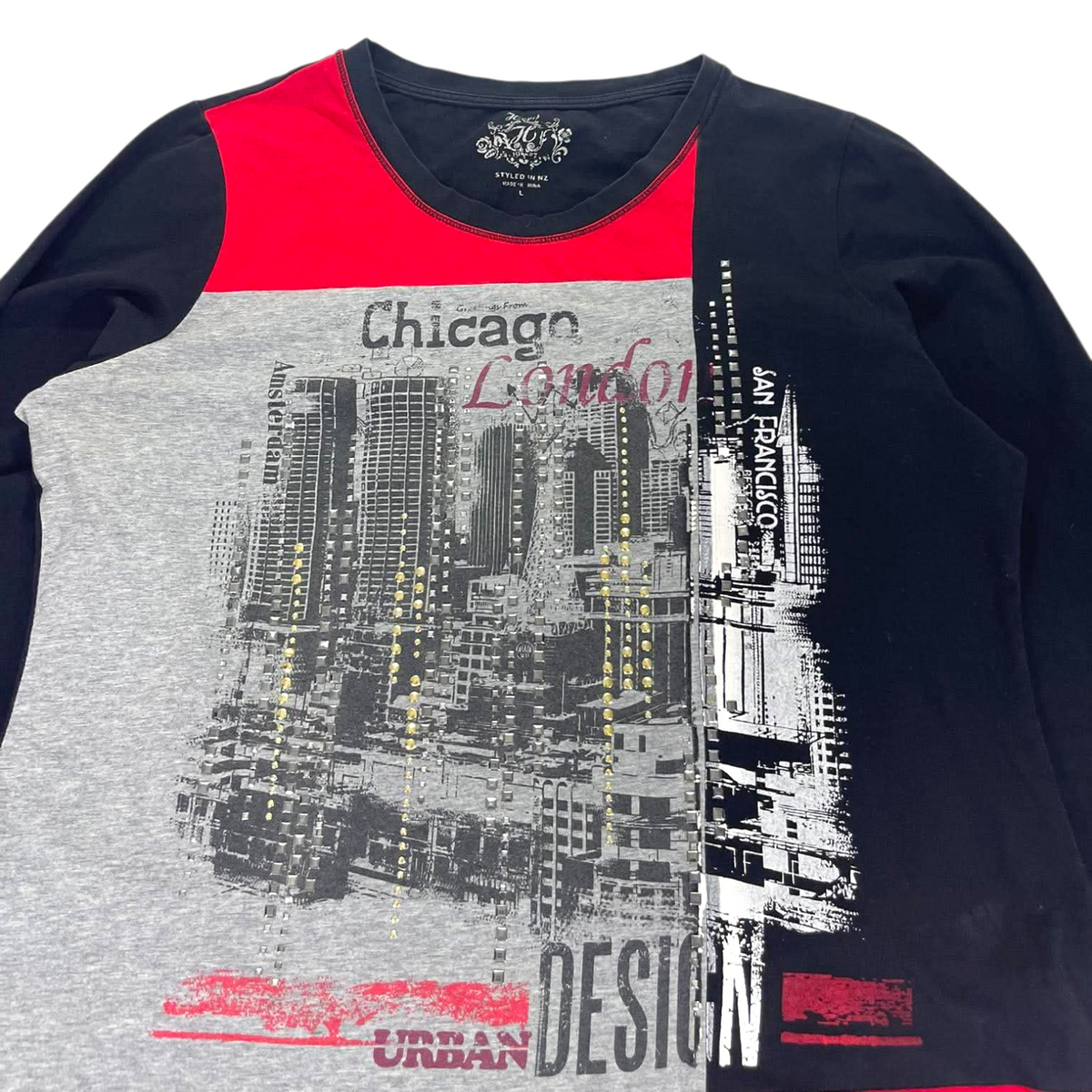 Y2K CHICAGO LONDON 3/4 SLEEVE SHIRT (L)
