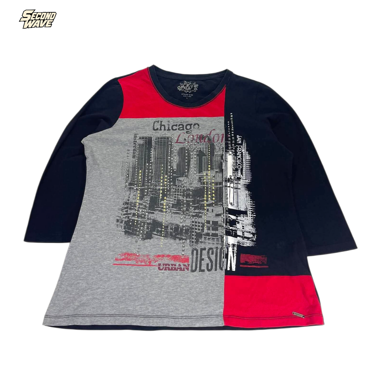 Y2K CHICAGO LONDON 3/4 SLEEVE SHIRT (L)