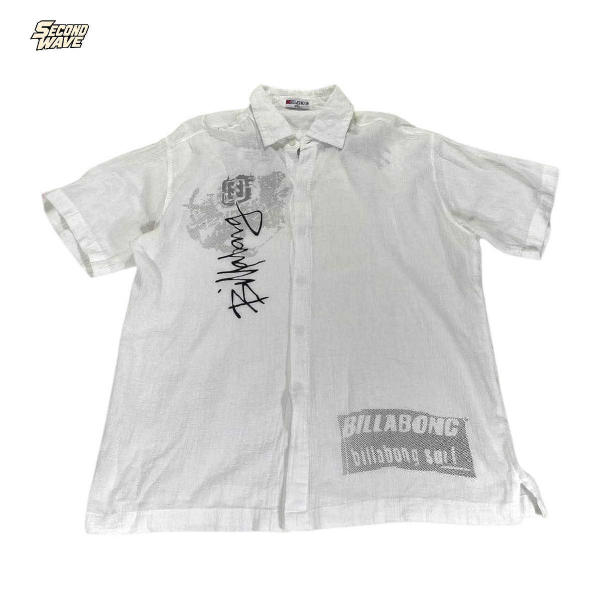 BILLABONG WHITE BUTTON UP SHIRT (BEST FIT XL)
