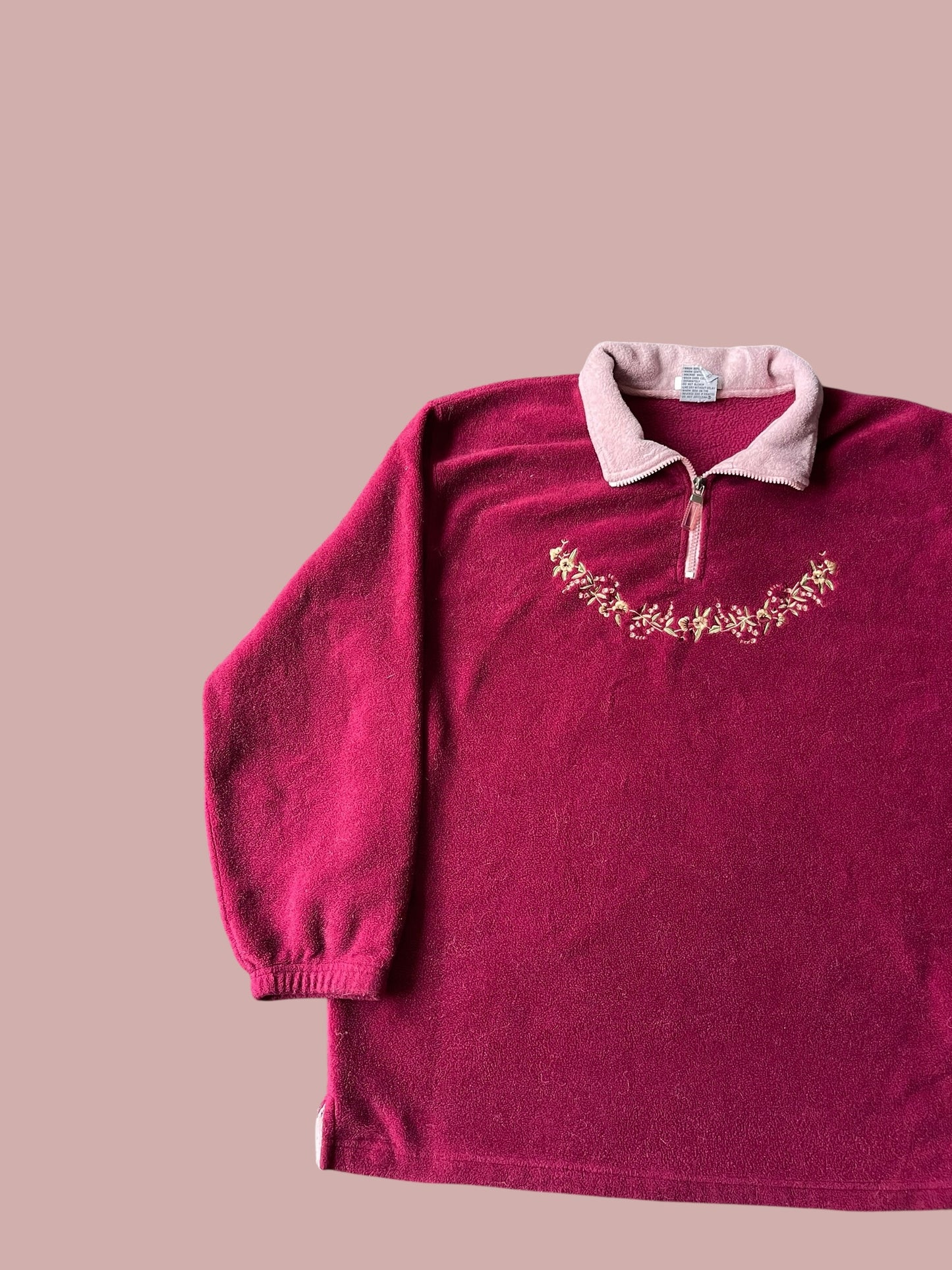 VINTAGE EMBROIDERED FLOWER QUARTER ZIP FLEECE (14)