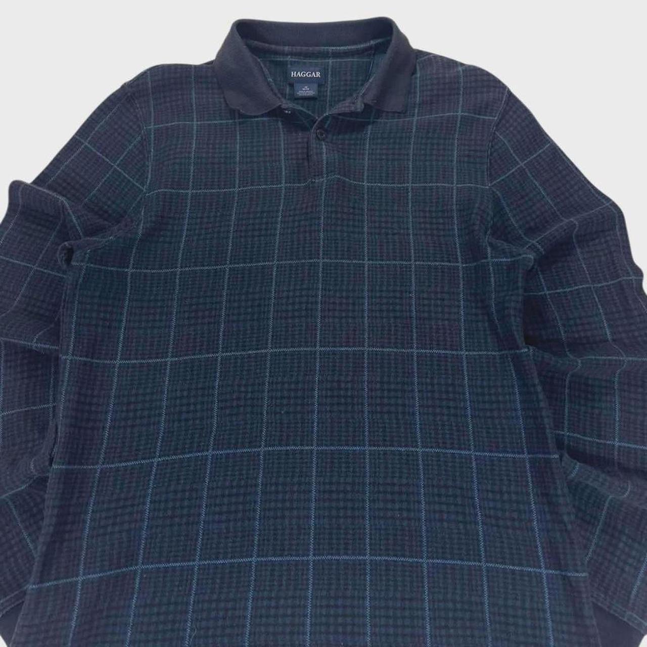 VINTAGE HAGGAR PLAID LONG SLEEVE POLO SHIRT (M)