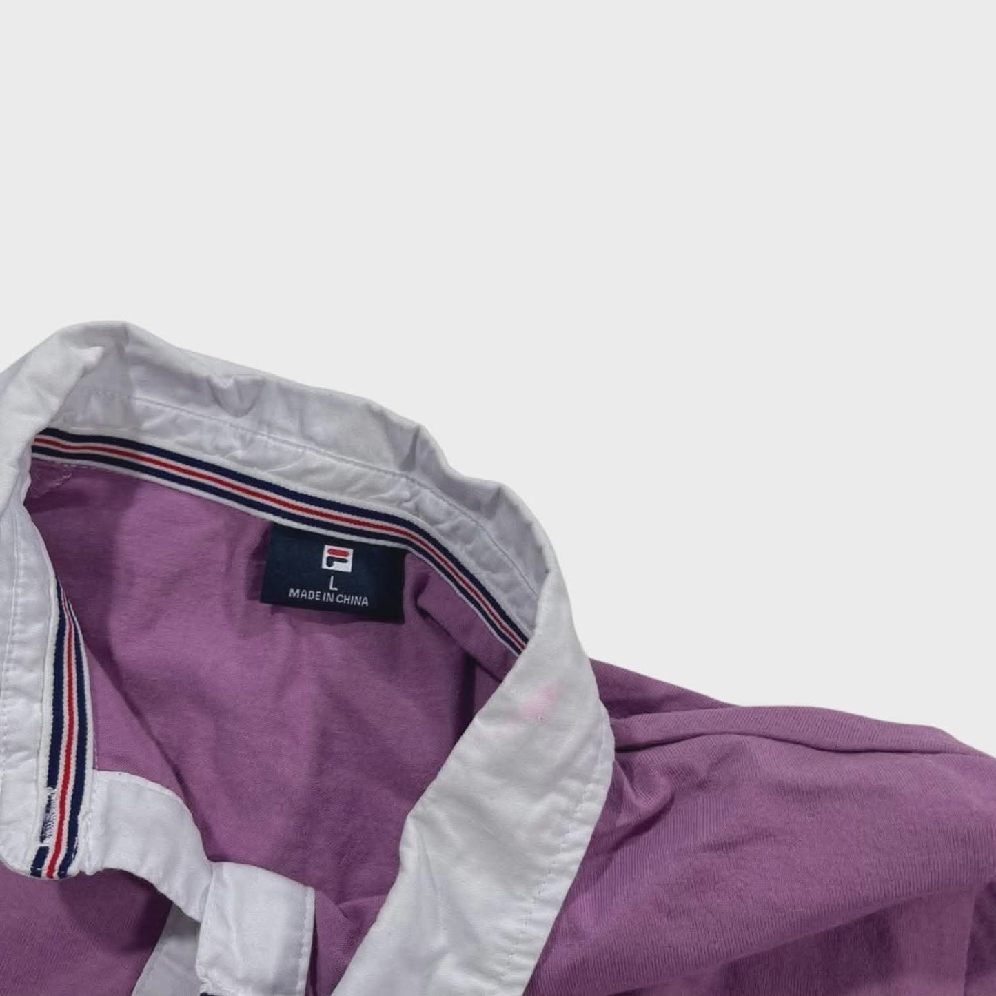 FILA PURPLE AND WHITE STRIPED POLO SHIRT (L)