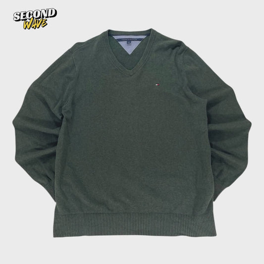 TOMMY HILFIGER GREEN V-NECK SWEATER (M)