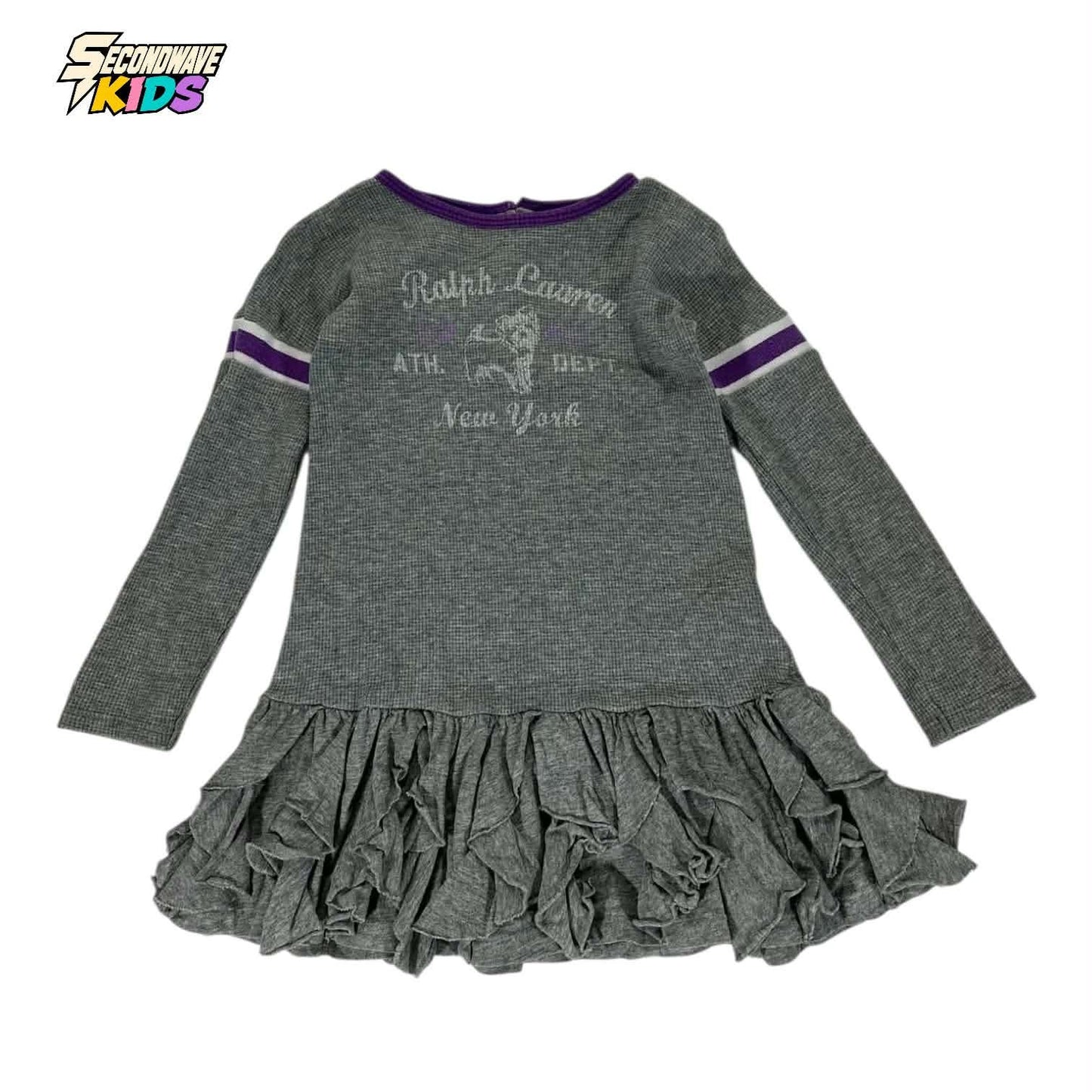 RALPH LAUREN GREY BABY GIRL DRESS WITH RUFFLES AND LONG SLEEVES (24 MONTHS)