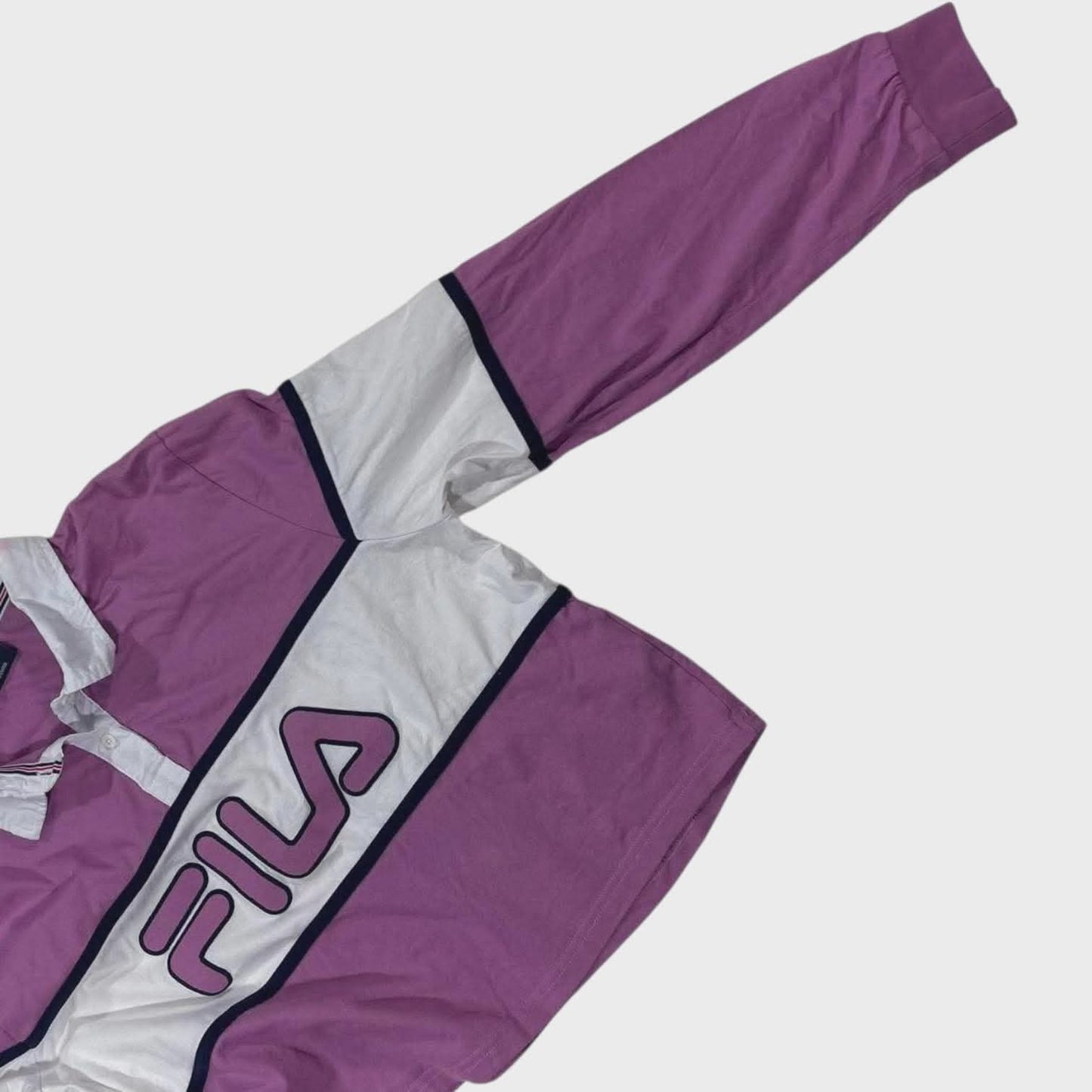 FILA PURPLE AND WHITE STRIPED POLO SHIRT (L)
