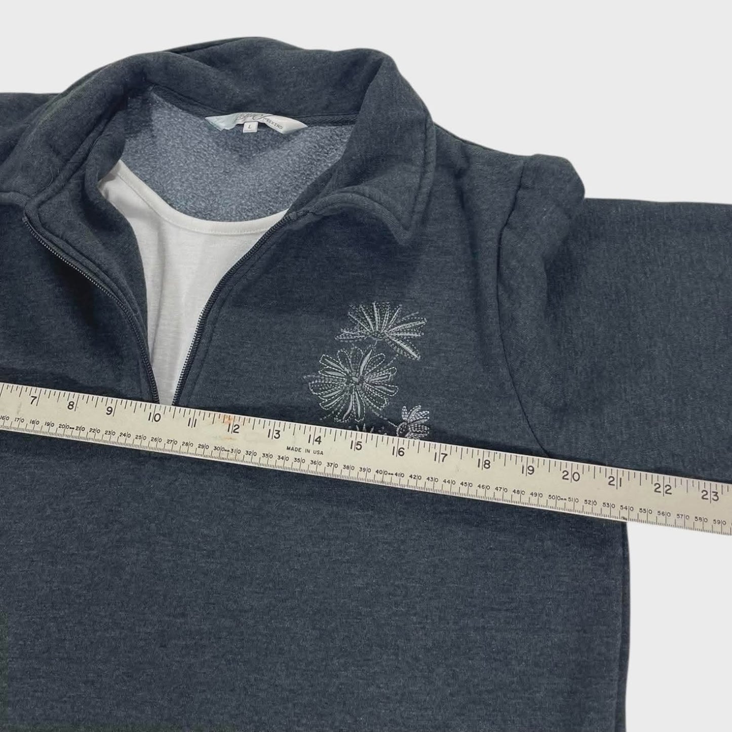 ELLA J QUARTER ZIP WITH FLORAL (L)
