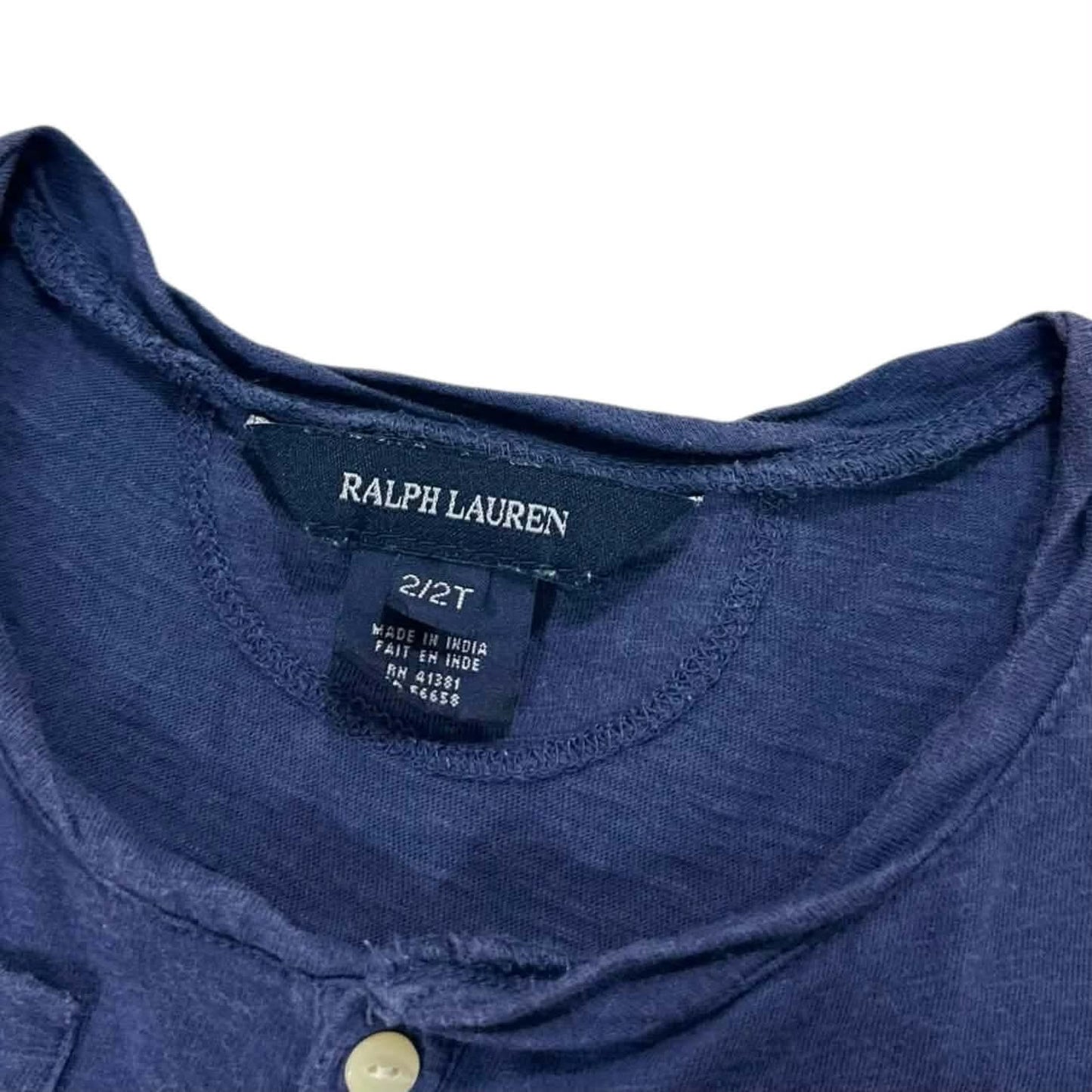 RALPH LAUREN NAVY BLUE BABY GIRL DRESS WITH RUFFLES AND POCKETS (2T)