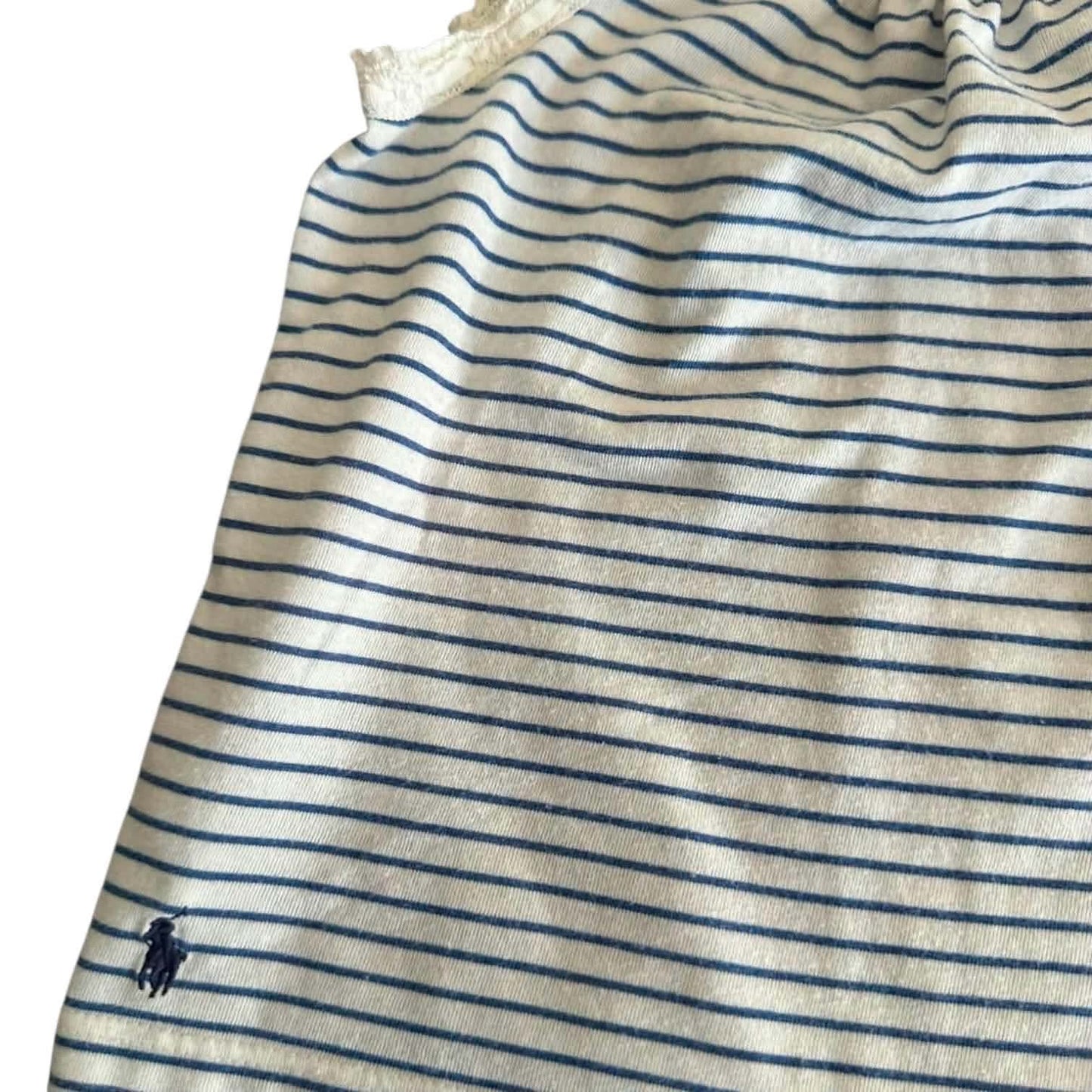 RALPH LAUREN WHITE + BLUE STRIPED BABY GIRL TANK TOP WITH LACE TRIM AND BOW (12 MONTHS - S)
