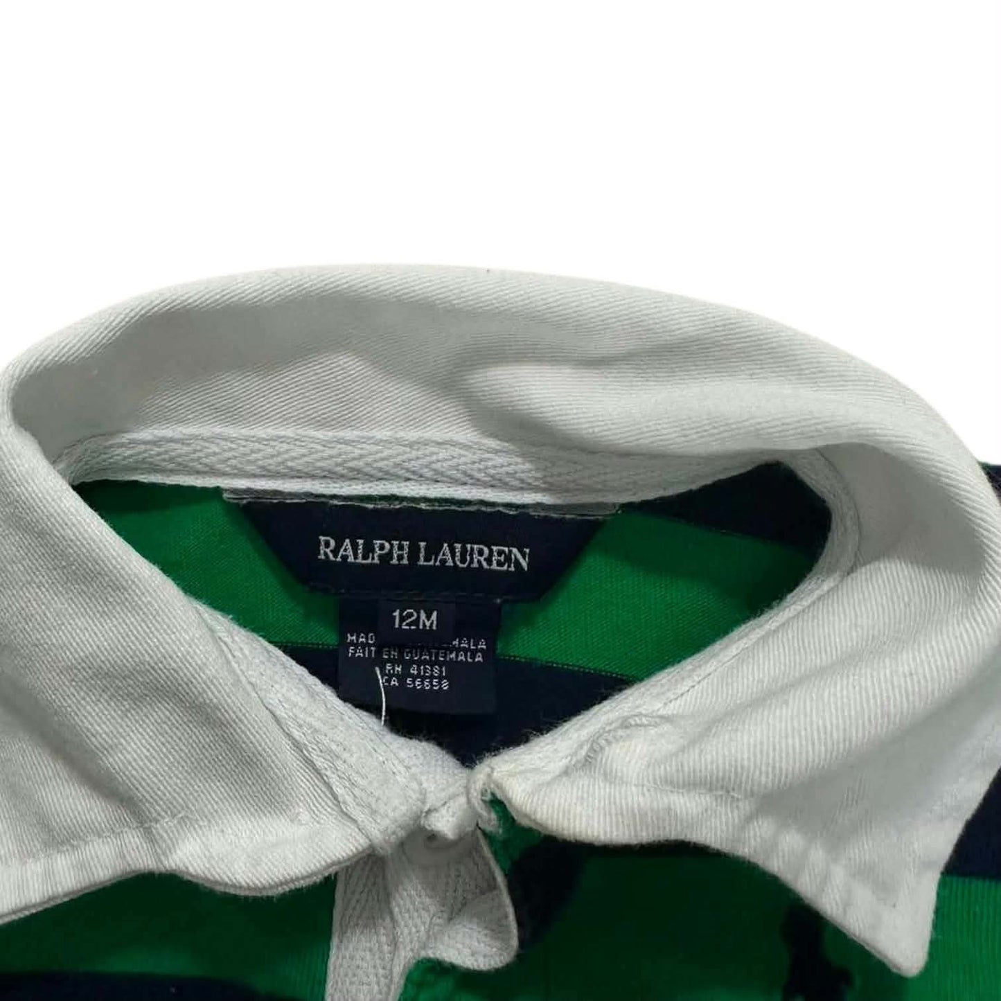 RALPH LAUREN GREEN AND NAVY STRIPED BABY POLO DRESS (12 MONTHS - S)