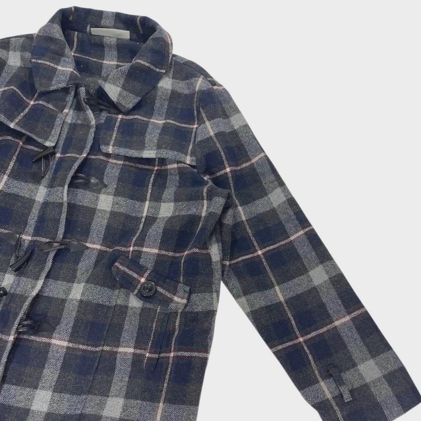 WILD CHILD NAVY BLUE PLAID DUFFLE COAT (L)