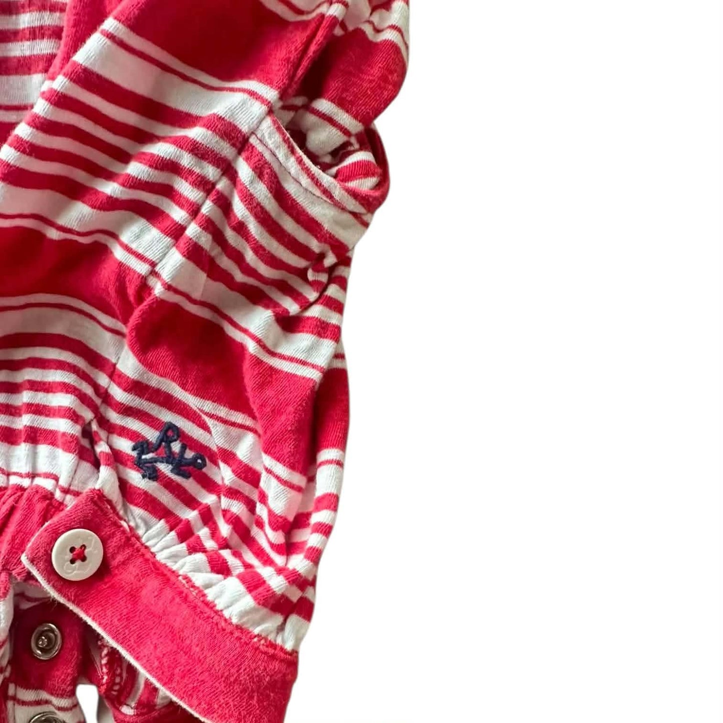 RED & WHITE STRIPED BABY ROMPER WITH ADJUSTABLE STRAPS AND ELASTIC WAIST (18 MONTHS)