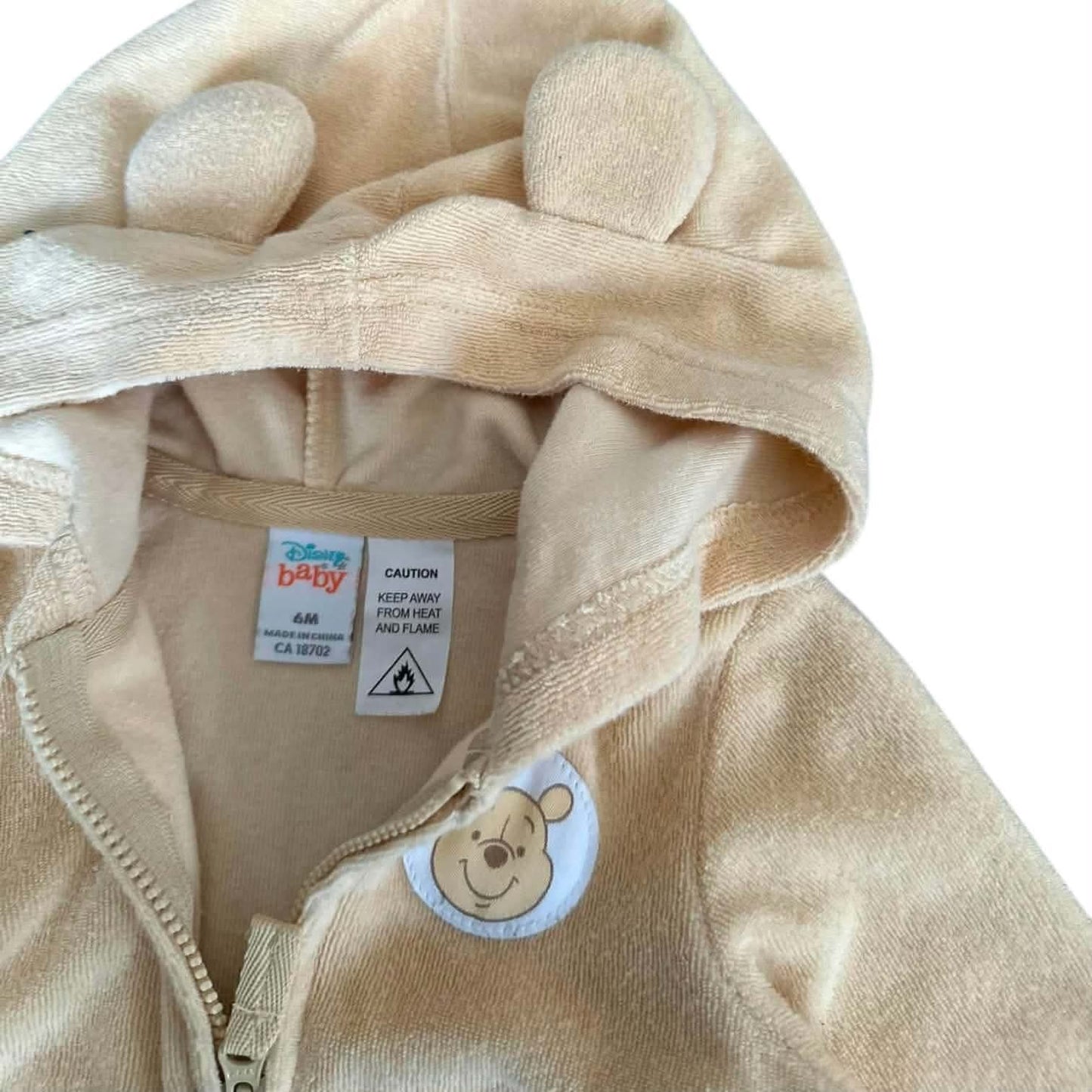 DISNEY WINNIE THE POOH CREAM VELOUR ZIP UP HOODIE (6 MONTHS)