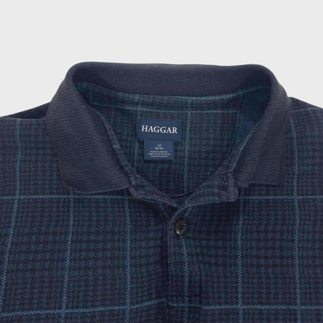 VINTAGE HAGGAR PLAID LONG SLEEVE POLO SHIRT (M)