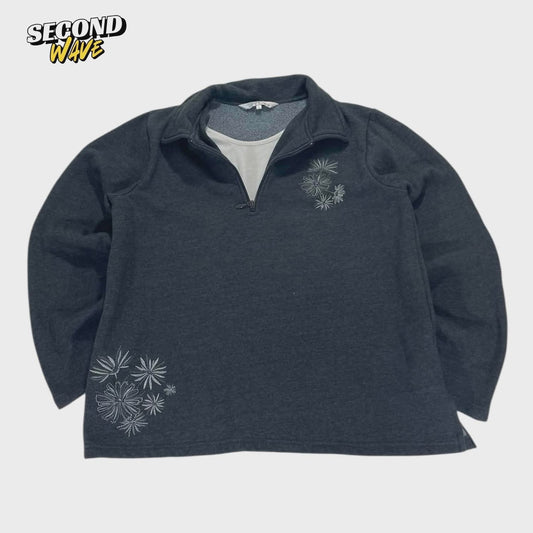 ELLA J QUARTER ZIP WITH FLORAL (L)