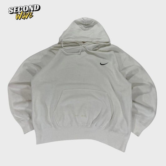 VINTAGE NIKE WHITE EMBROIDERED SWOOSH HOODIE (L)